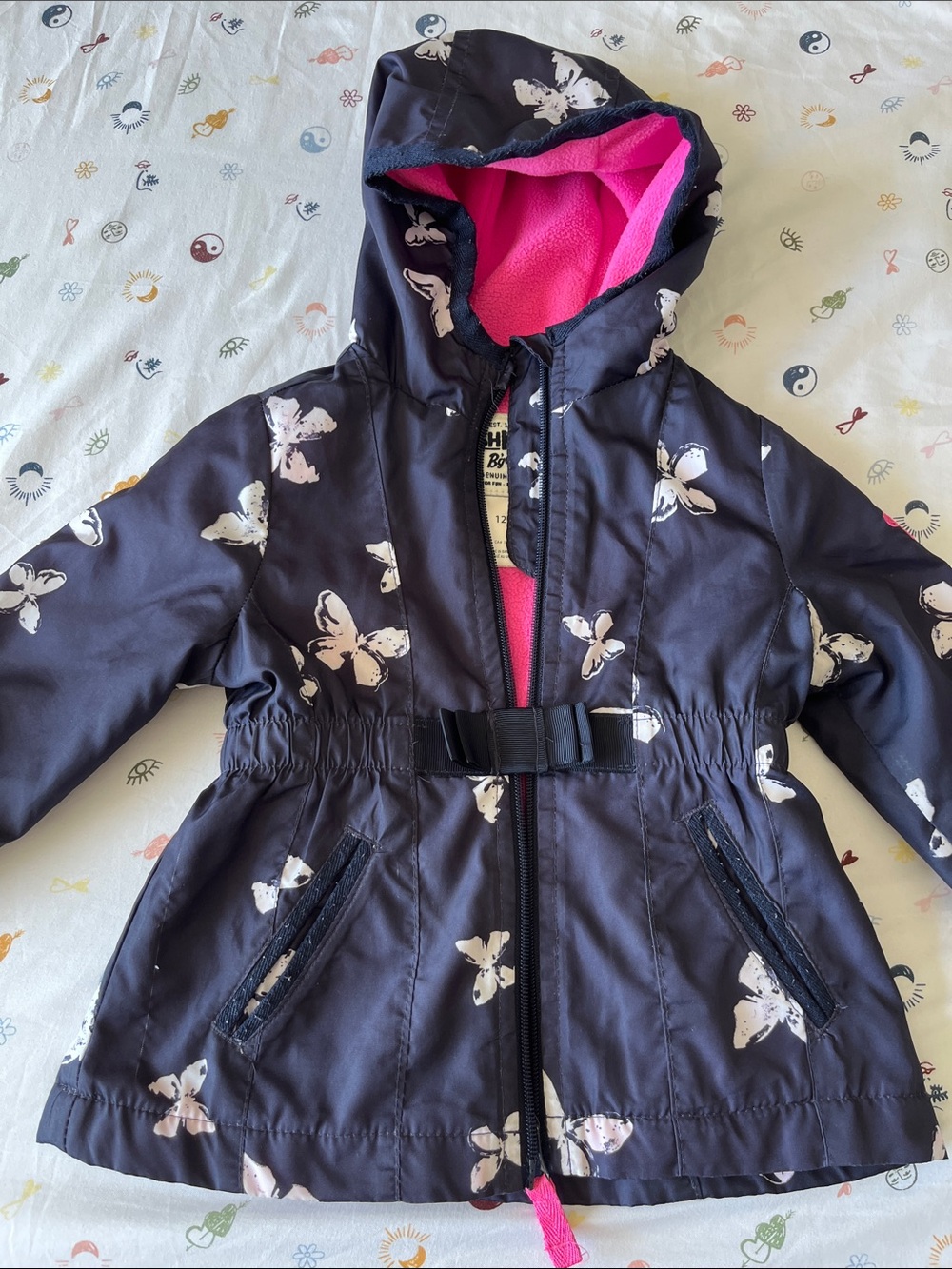 OshKosh B'gosh Black Floral Hooded Raincoat with Pink Lining